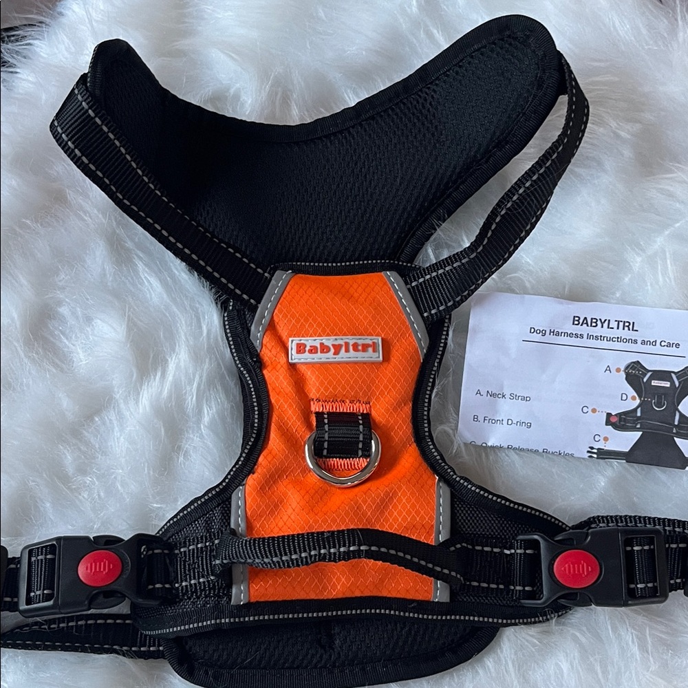 NWT Orange and Black Dog Harness adjustable straps with safely lock Large